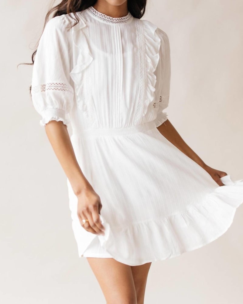 Front of a model wearing a size Large Ivy Lace Dress In White in White by Blu Pepper. | dia_product_style_image_id:344636
